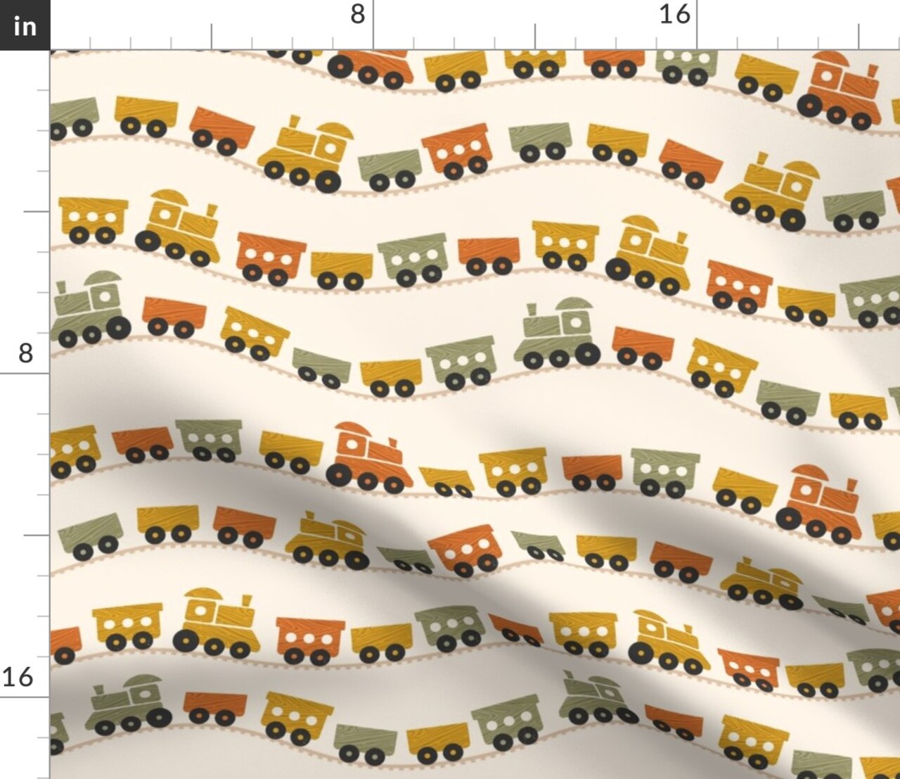 Boho Baby Trains Retro Warm Colors Nursery Toy Train Kids Toddlers Custom Printed Fabric by Spoonflower Various Fabrics by the Yard or Fat Quarter
